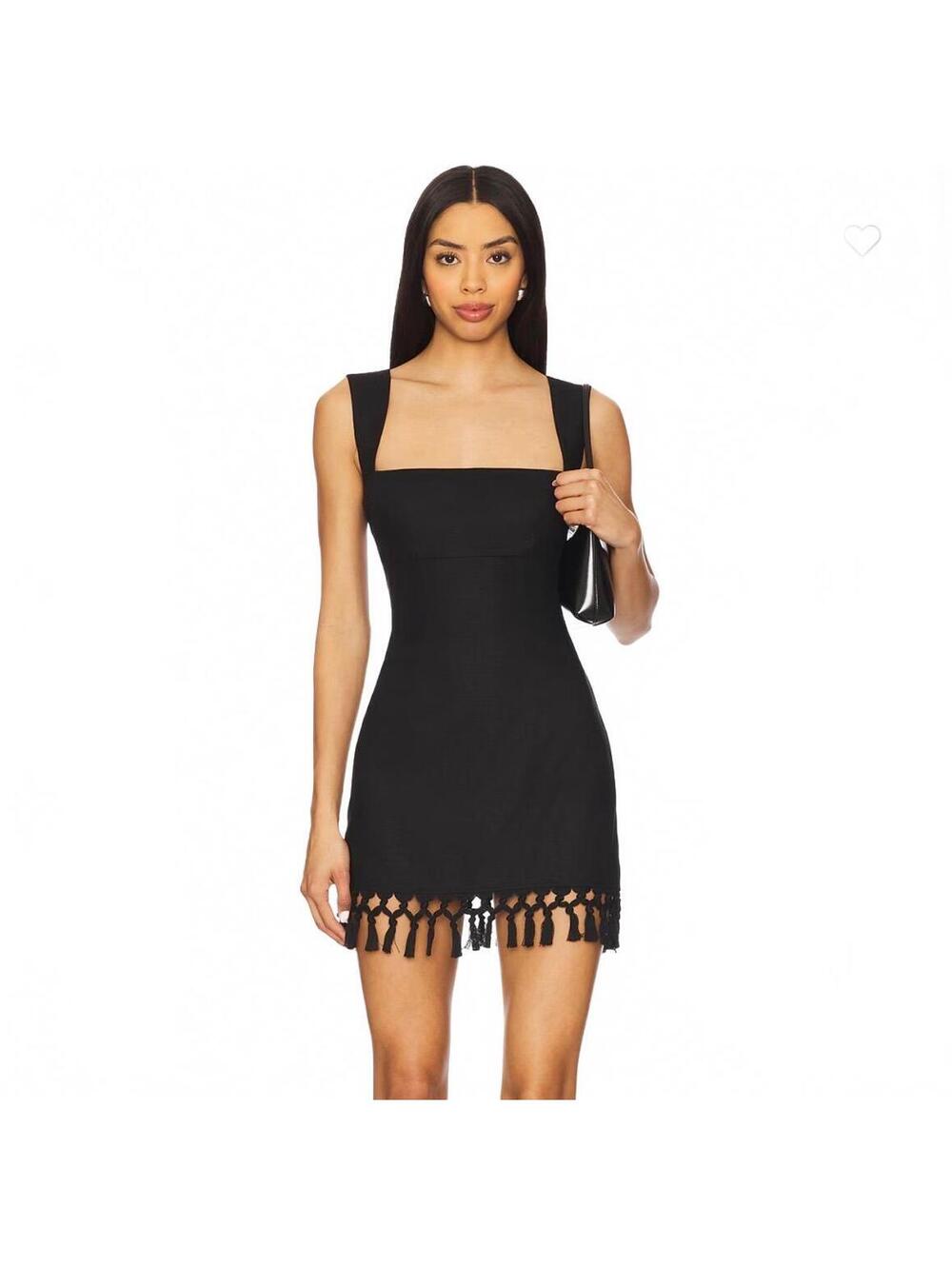Revolve Tularosa Lenii Black Tassel Hem Mini Dress Size L